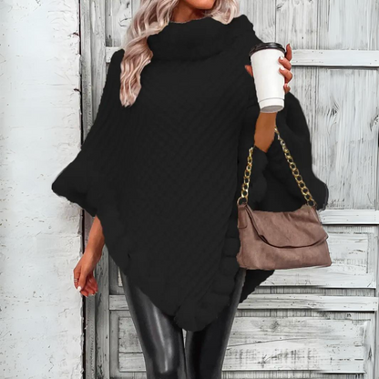 Poncho Tricoté Chaud et Doux en Beige avec Peluche