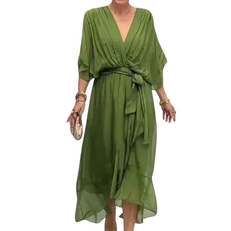 Robe Femme Élégante Manches Longues Col V