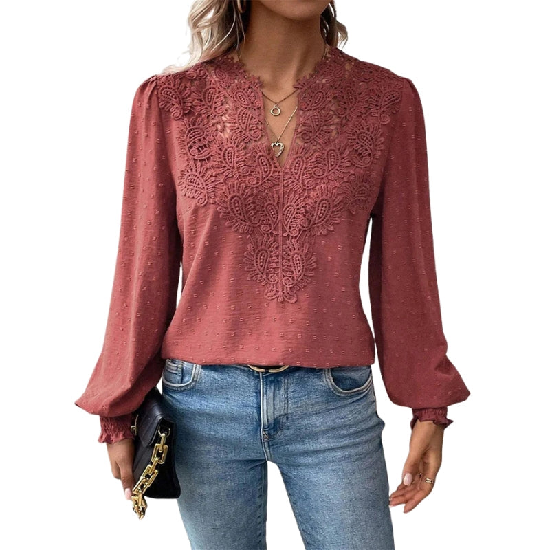 Blouse Femme Manches Longues en Dentelle Chic - PanierRoyale