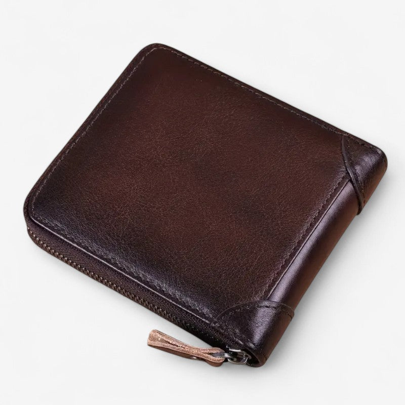 Portefeuille en Cuir Homme avec Fermeture Éclair et Compartiments