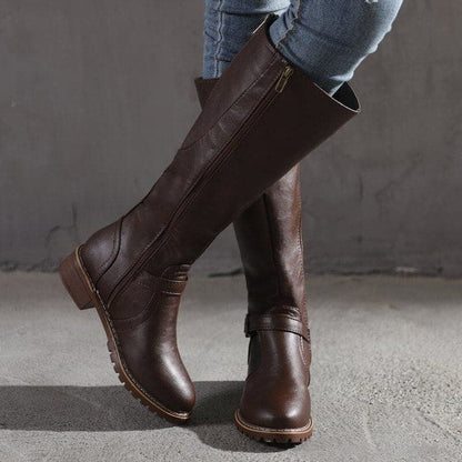 Bottes Femmes Haut Talon Plat Confortables et Élégantes