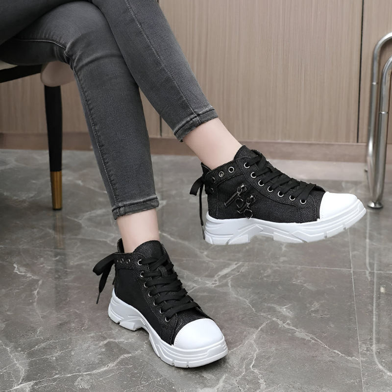 Baskets Hautes Femme Bleu Jeans à Fermeture Éclair