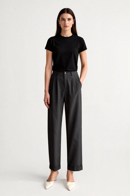 Pantalon Femme Classique Plissé avec Ourlet Reversible
