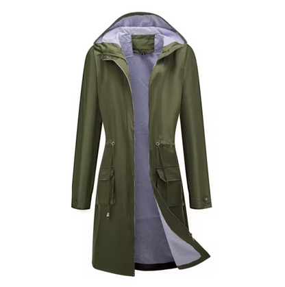 Manteau Femme Imperméable Long avec Capuche et Manches Réglables