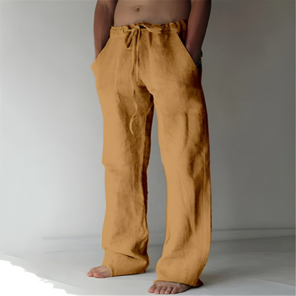 Pantalon Homme Grand Taille en Lin Blanc Élégant