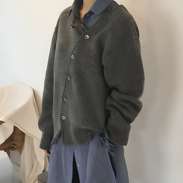 Cardigan Femme Boutons Asymétriques Coupe Décontractée