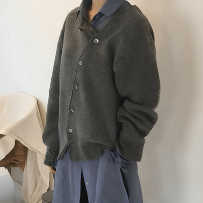 Cardigan Femme Boutons Asymétriques Coupe Décontractée