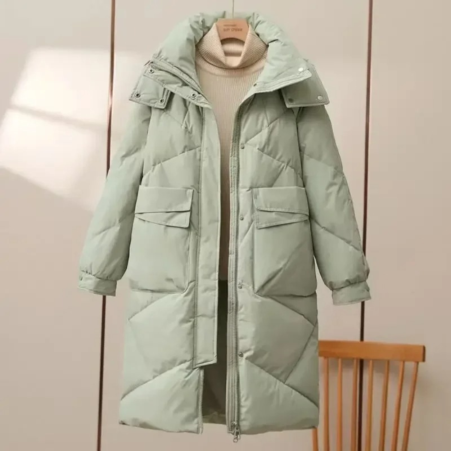 Veste Puffer Grise Légère pour Femme avec Col Reversible