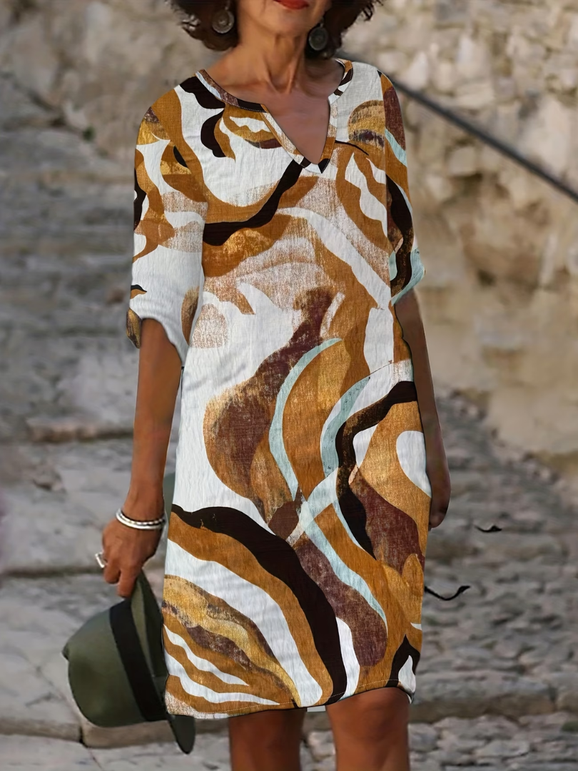 Robe dété Femme Imprimé Abstrait Col V Décontracté