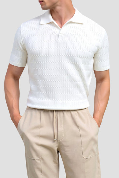 Chemise Poloshirt Blanc à Motif Texture