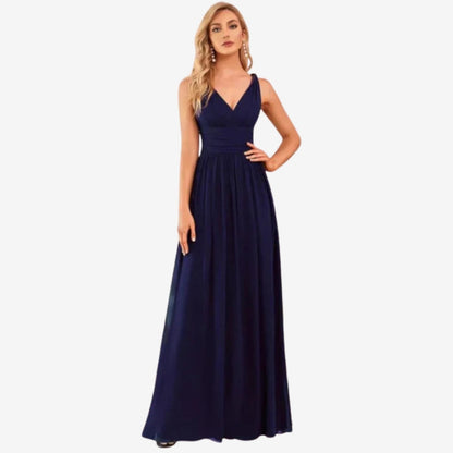 Robe Été Longue Plissée avec Décolleté Profond