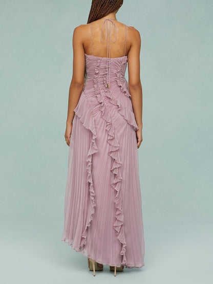 Robe Longue Femme Plissée Volants Asymétriques Fluides
