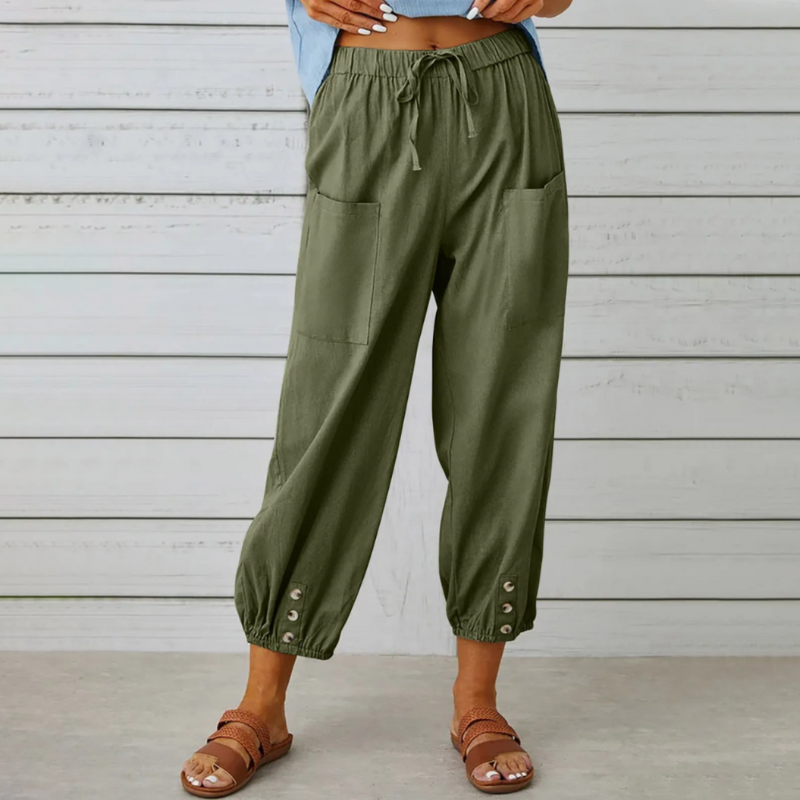 Pantalon Femme Décontracté Taille Haute Lin confortable