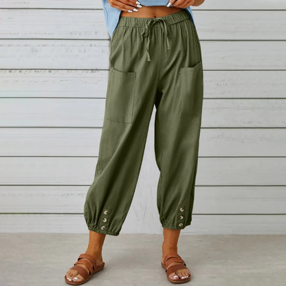 Pantalon Femme Décontracté Taille Haute Lin confortable