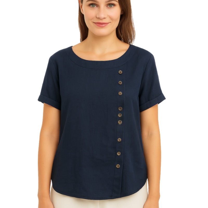 Blouse Femme Élégante Manches Courtes Boutons Avant