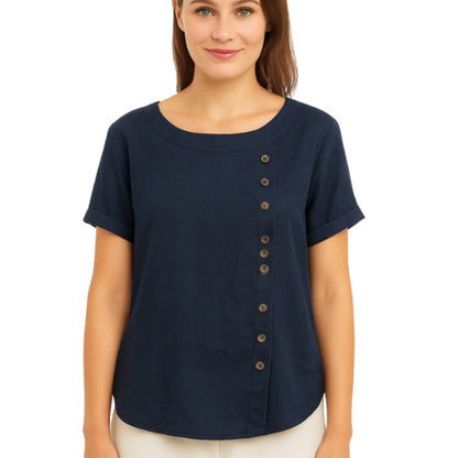 Blouse Femme Élégante Manches Courtes Boutons Avant