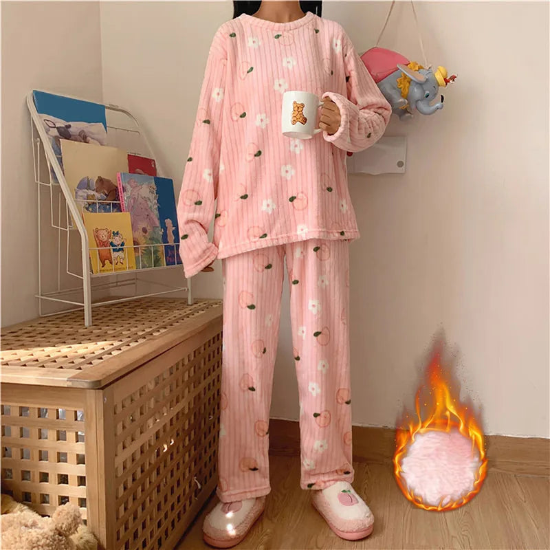 Pyjama Femme Hiver Chaud et Confortable Manches Longues