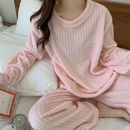 Pyjama Femme Hiver Doux et Confortable avec Manches Longues