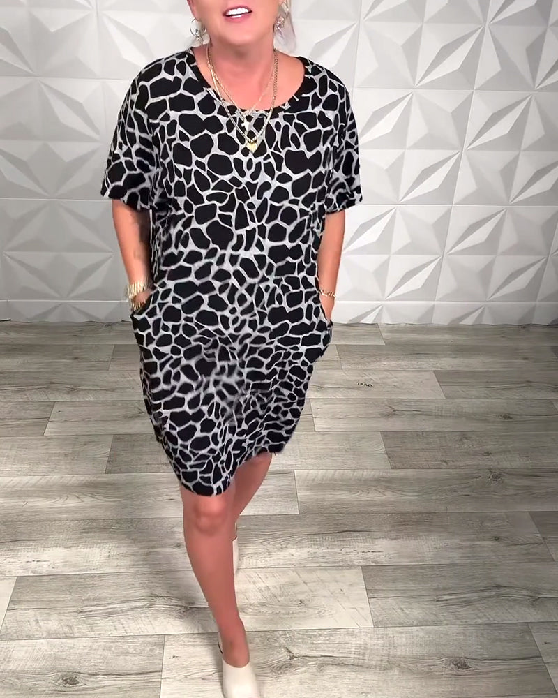 Robe Droite Femme Coton Col Rond Manches Courtes