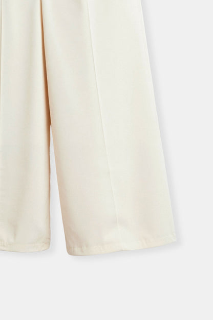 Pantalon Femme Élégant Taille Évasée avec Plis