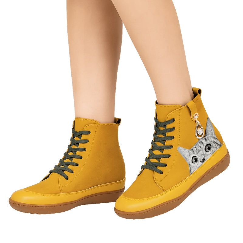 Bottines Femmes à Bout Rond en Cuir Noir Élégant