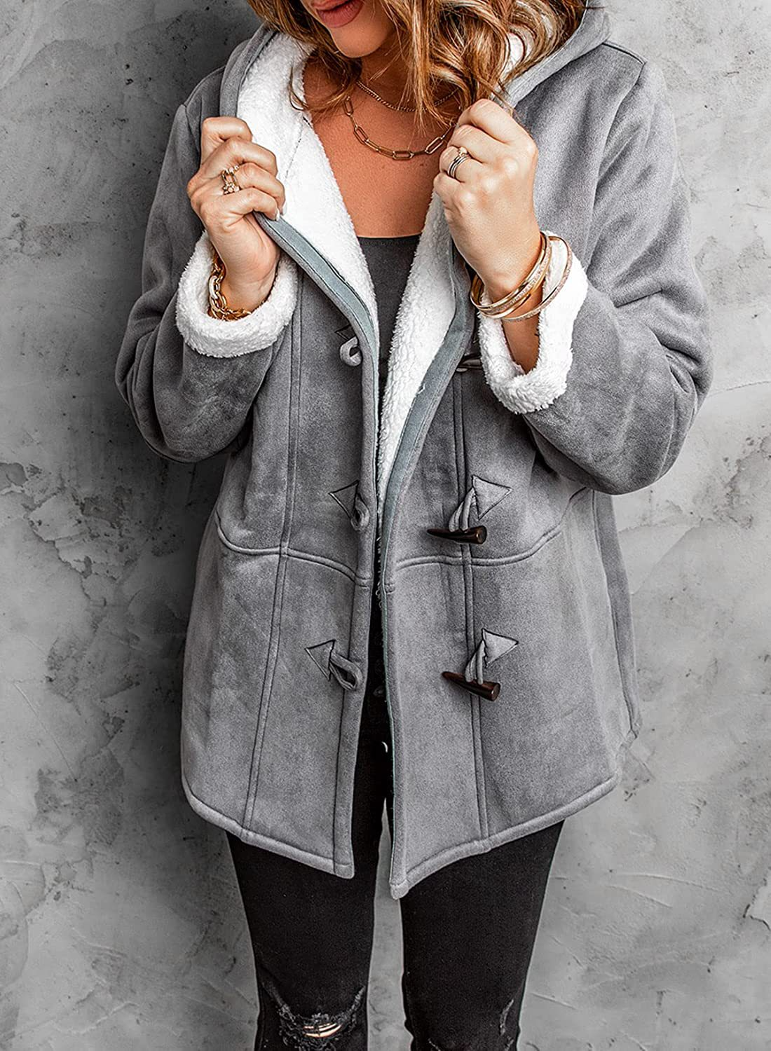 Parka Hiver Gris Clair avec Capuchon et Fermeture Éclair - PanierRoyale