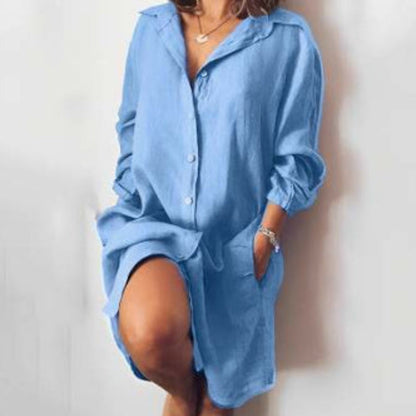 Robe Chemisier Grande Taille Chic à Manches Longues