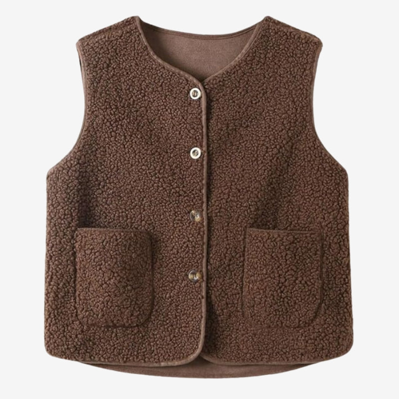 Gilet femme chic avec poches et boutons en cuir - PanierRoyale