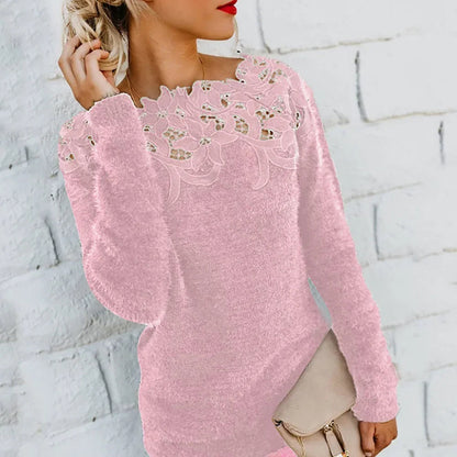 Pull Femme Hiver Fleuri avec Col Rond