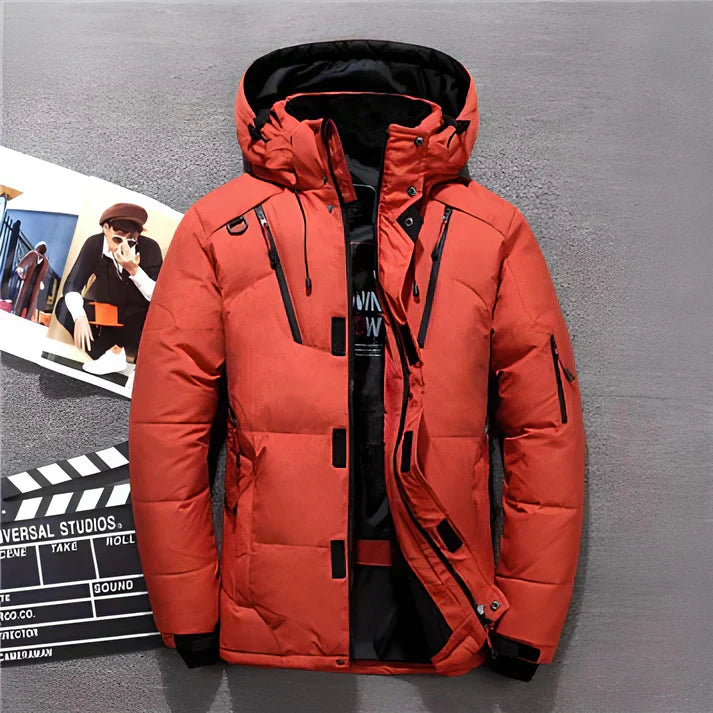 Veste Imperméable Hiver Homme Rouge à Capuchon