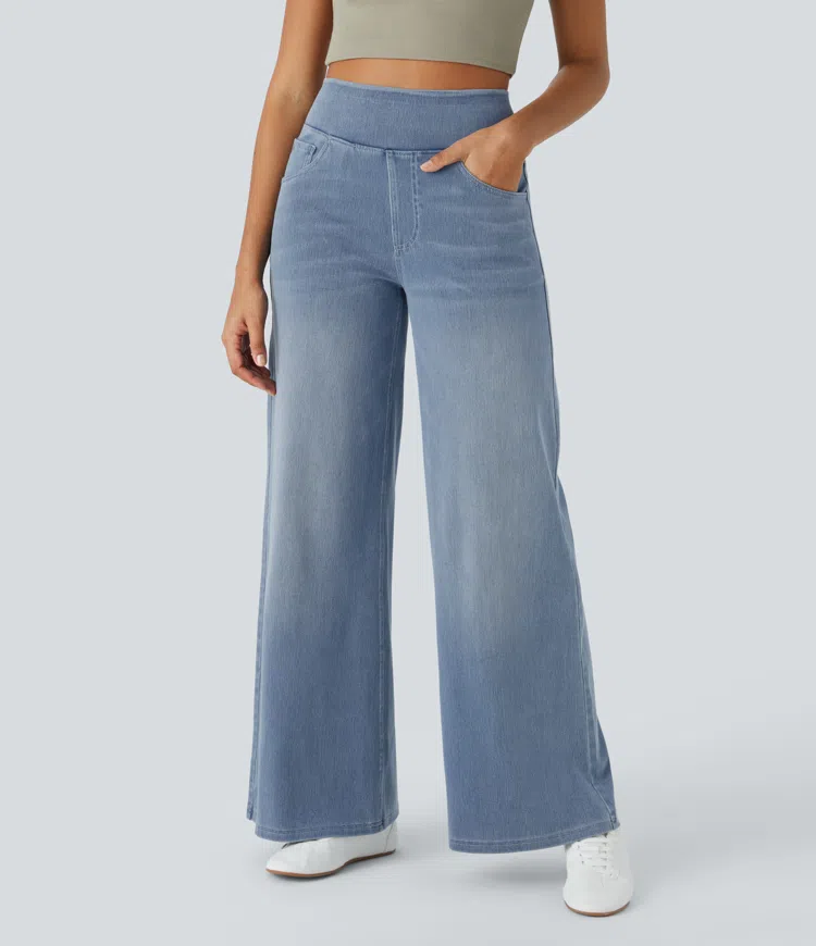 Jean Femme Denim Extensible Taille Haute Coupe Large