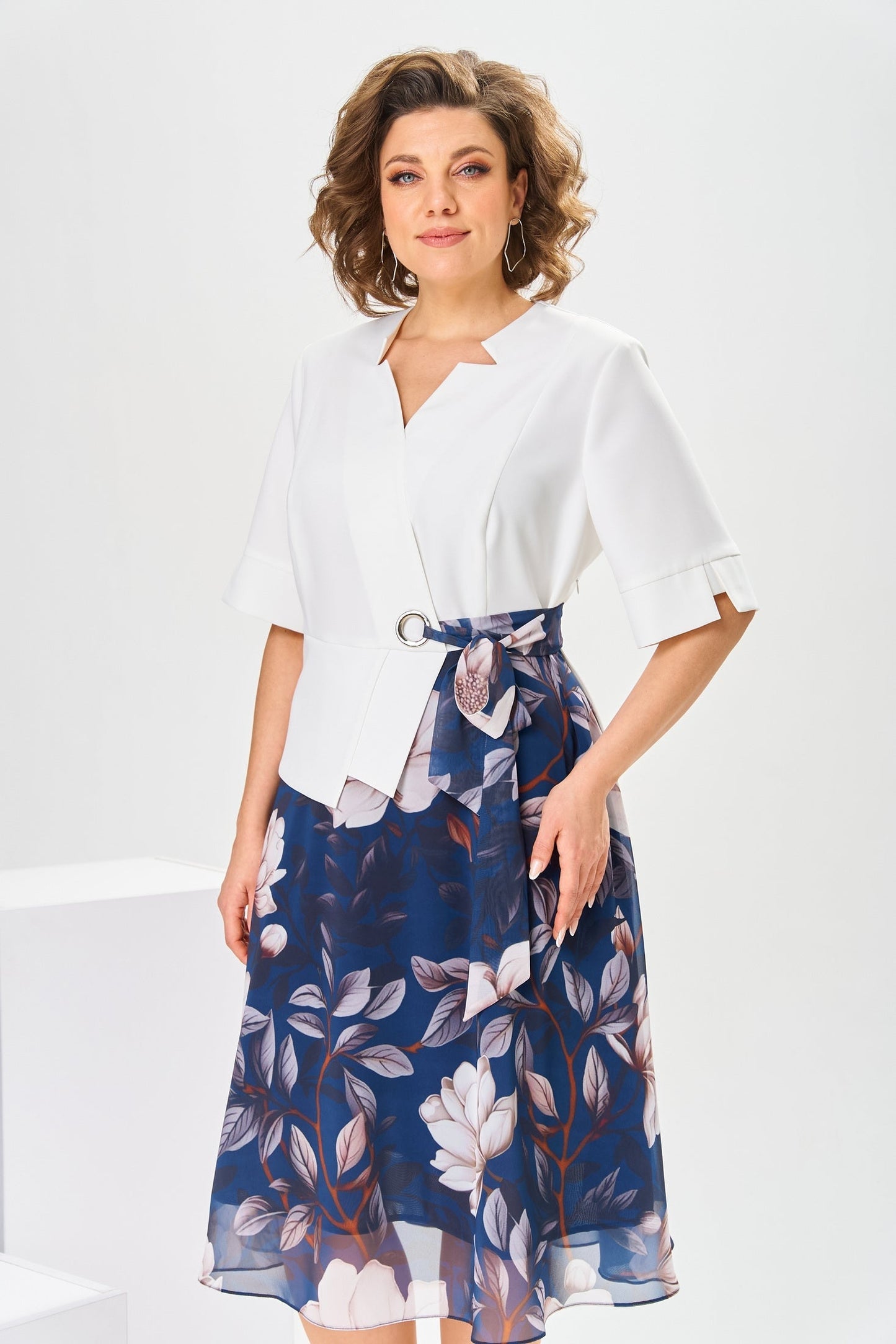 Robe midi Femme Coton Soie Fluide Manches Courtes