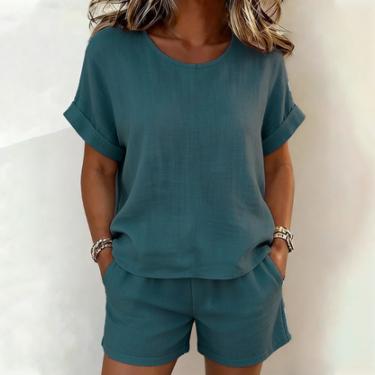 Ensemble Femme T-shirt Coton et Short Taille Élastique