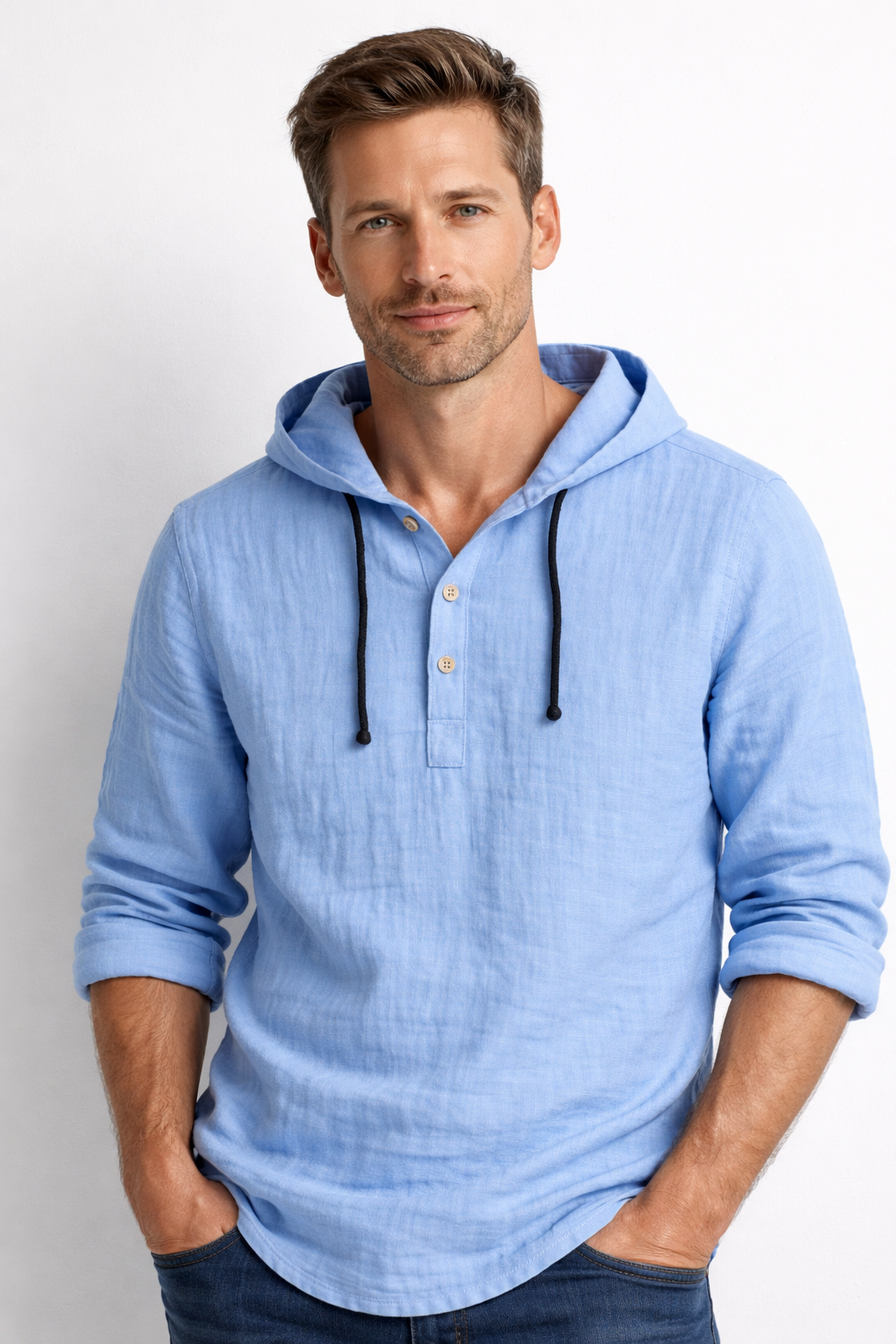 Chemise Homme Lin Coupe Décontractée Capuche Ajustable