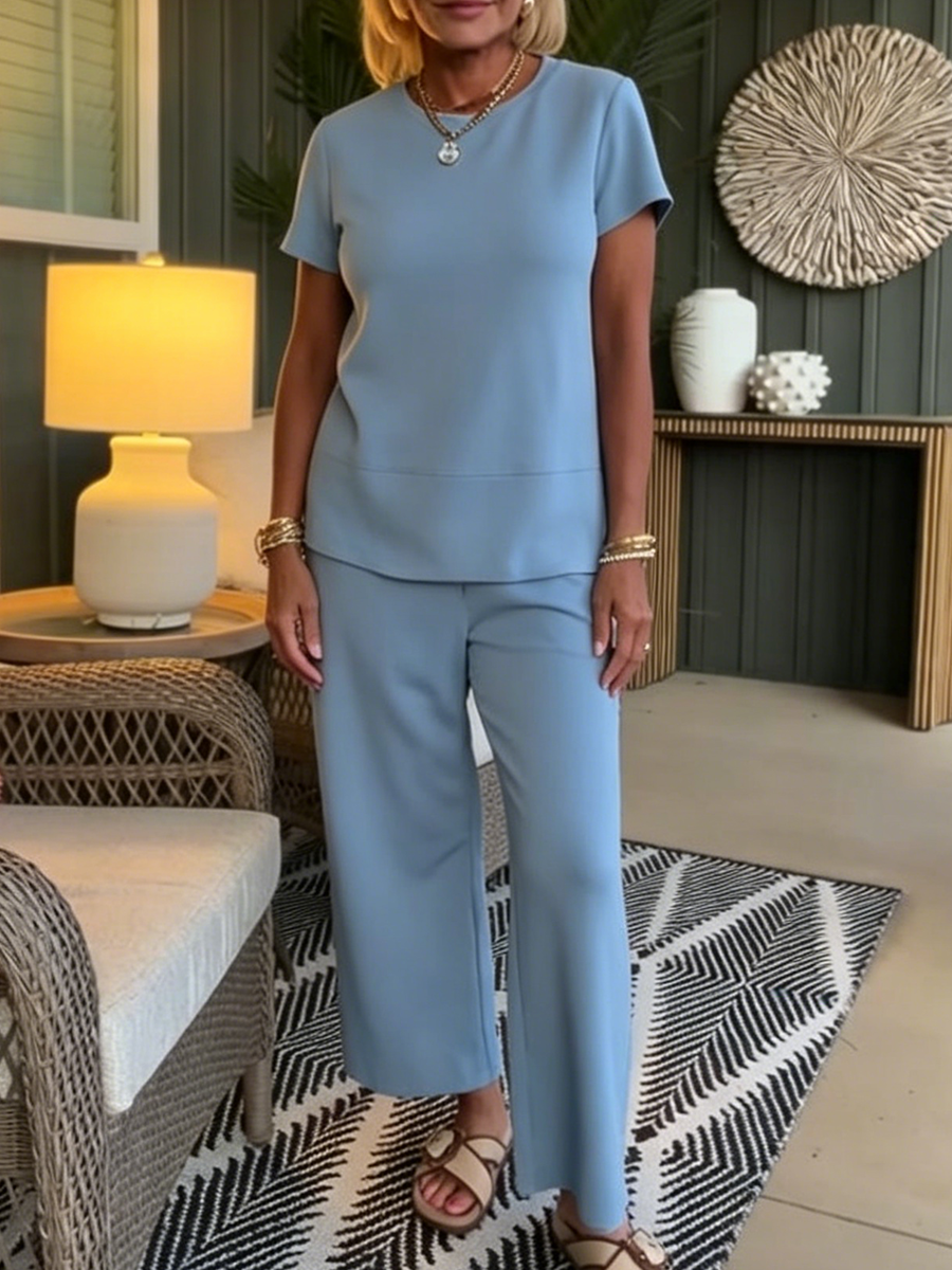 Ensemble Deux Pièces Femme Tissu Fluide Coupe Élégante Minimaliste
