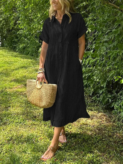 Robe Chemise Femme Coupe Longue Fluide Boutonnage Confort