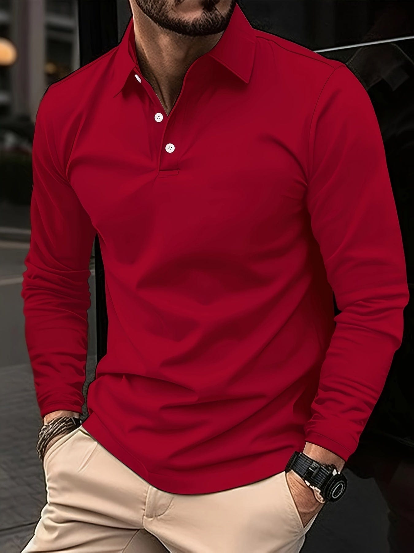Polo Homme Manches Longues Confortable Coton