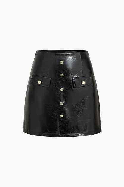 Robe Mini en Cuir Noir Élégante avec Boutons Dorés - BerlinGlamour