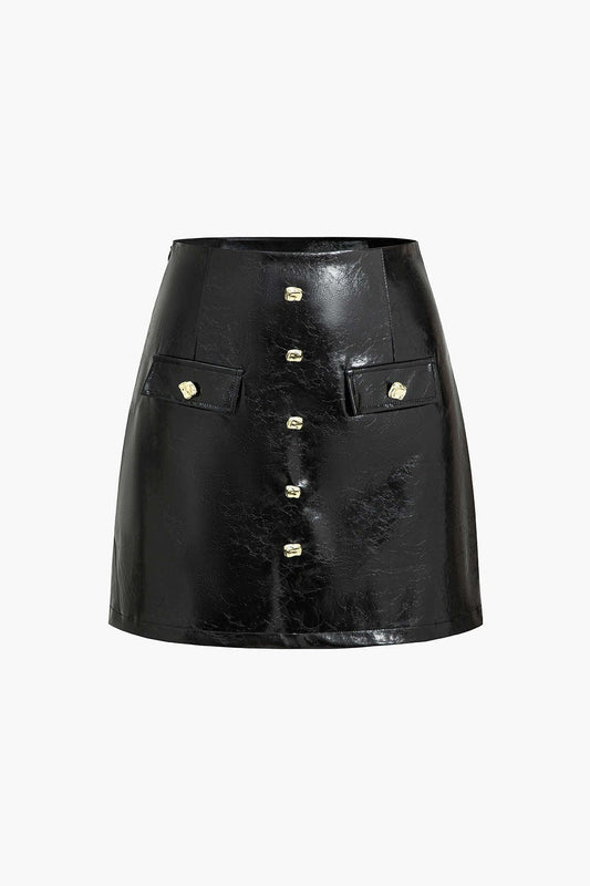 Robe Mini en Cuir Noir Élégante avec Boutons Dorés - BerlinGlamour