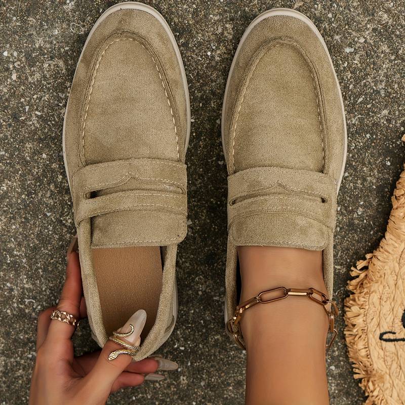 Mocassin en Cuir Velours Beige et Bleu Marine