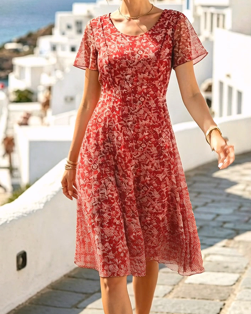 Robe Femme Coupe A en Tissu Léger Manches Courtes