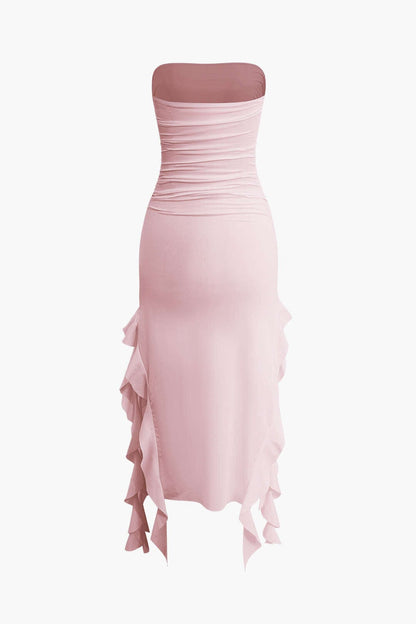 Robe Maxi Élégante avec Volants Féminins