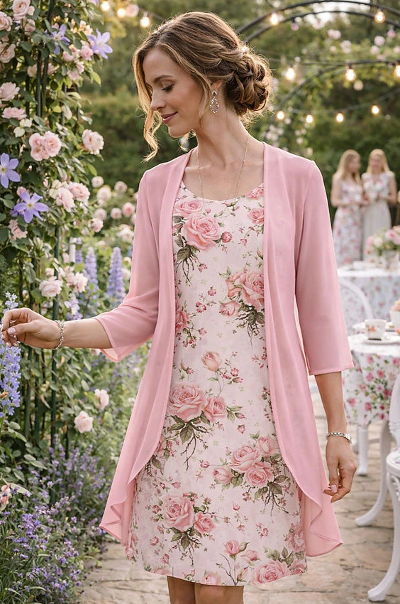 Ensemble Femme Robe Fleurie et Cardigan Léger Assorti