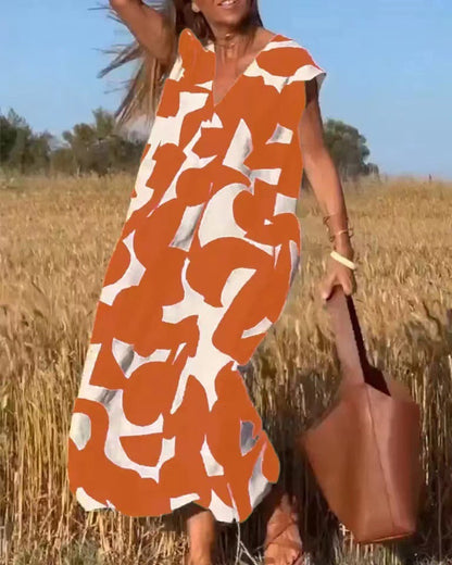 Robe Femme Décontractée Col V Colorée Style Bohème