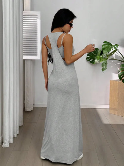 Robe longue Femme Effet Deux Pièces Découpes Latérales