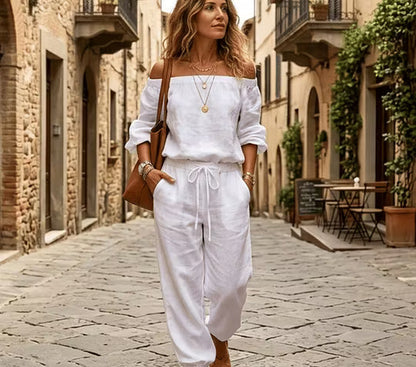 Ensemble Femme Épaules Dénudées et Pantalon Fluide