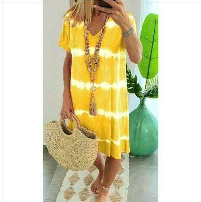 Robe T-shirt Femme Coton Col en V Manches Courtes