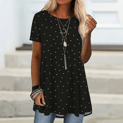 Blouse Femme Tissu Léger Manches Courtes Coupe Évasée