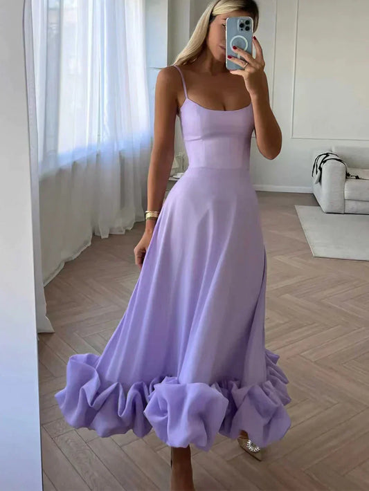 Robe Femme Élégante Midi avec Volants Doux et Féminine - PanierRoyale