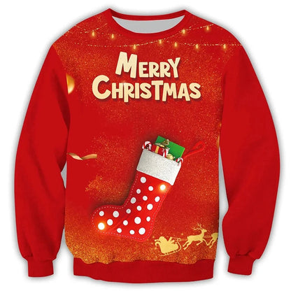Pull de Noël Rouge Brillant avec Cerf Pour Homme et Femme